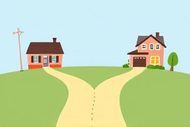 Diverging paths, retirement security, divorce symbol.