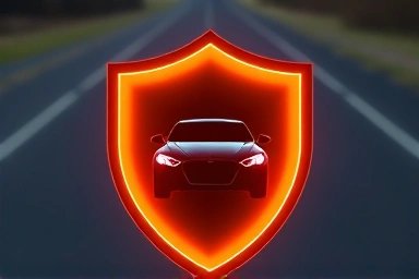 Symbolic shield protecting a car, representing insurance security