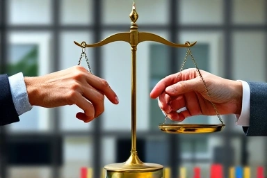 Hands balancing scales, symbolizing legal and financial settlement