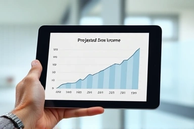 Projected national pension income graph on a tablet.