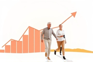 Retirement financial security, growing pension benefits, happy elderly couple.