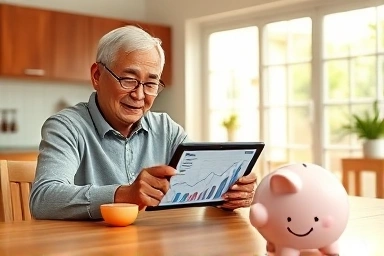 Elderly couple planning retirement income from national pension.