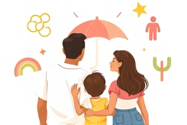 Family protected by insurance shield against illness symbols