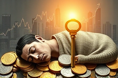 Sleeping money awakened by golden key, financial growth concept