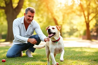 Happy dog and owner symbolizing pet insurance benefits