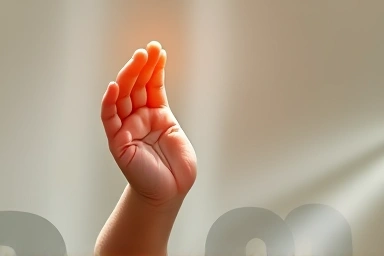 Baby's hand reaching for protection and health.