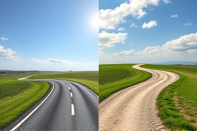 Symbolic paths representing choices in future planning.