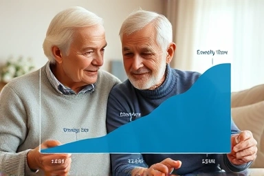 Elderly couple analyzing retirement income options.