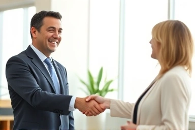 Trustworthy insurance advisor and client handshake.