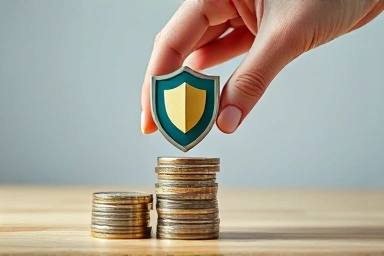 Hand shielding growing coins, symbolizing protection and cost reduction.