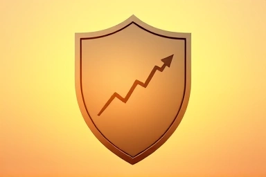 Financial security shield protecting a family's future with sunrise.