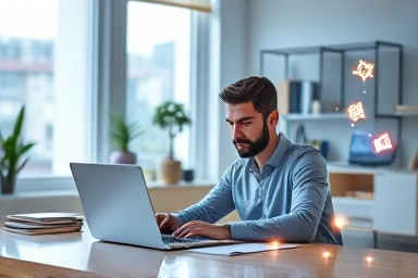 Person working on AI design project at home, symbolizing creative side hustle.