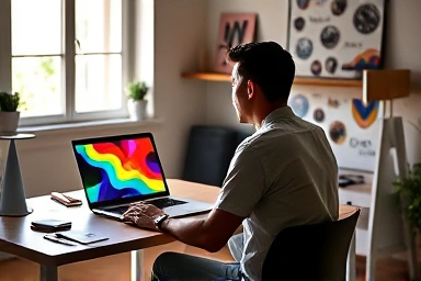 Person working on AI logo designs at home.