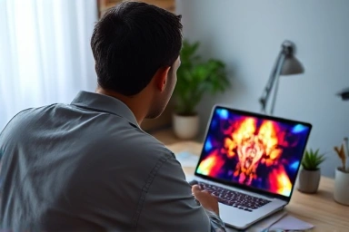 Person creating AI thumbnail design on laptop