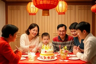 Joyful Korean Doljanchi celebration, happy family and guests