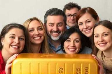 People looking at gold bar, symbolizing investment opportunity.