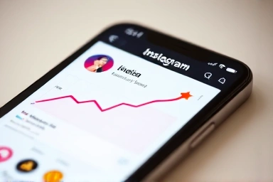 Smartphone showing Instagram monetization success with rising metrics