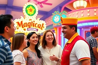 Lotte World employee interacting happily with visitors