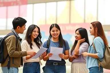 Young adults preparing for Lotte World part-time job interviews