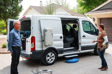 Professional mobile car wash van providing convenient service