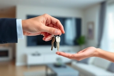 Handing over keys after successful move-out cleaning.