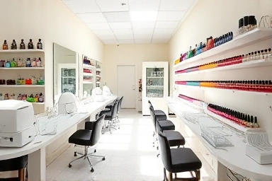 Bright and organized nail salon interior, professional yet welcoming.