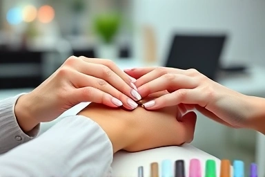 Professional manicure service in a modern nail salon, skilled technician.