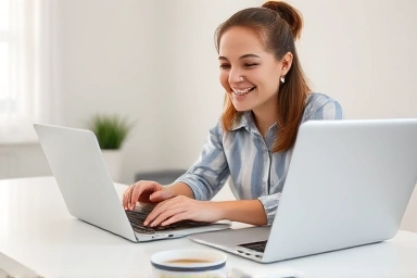 Person earning money online through writing.