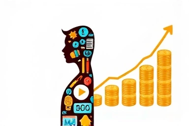 Skill icons transforming into financial growth graph
