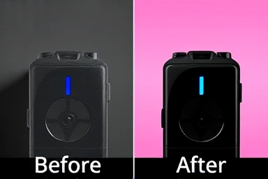 Before and after product photo editing comparison, showcasing enhancement.