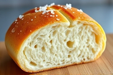 Close-up of a golden salt bread texture