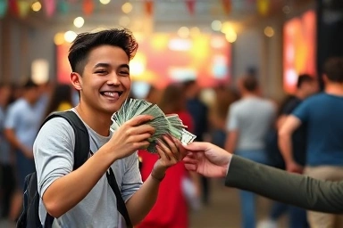 Person receiving cash from event job