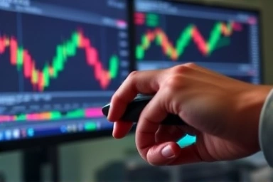 Hand quickly trading on a multi-screen setup.