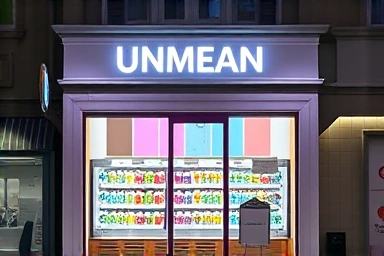 Modern unmanned ice cream shop interior with colorful displays.