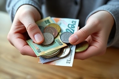 Korean Won banknotes and coins representing hourly wages