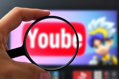Magnifying glass focusing on key elements of a high-click YouTube thumbnail.