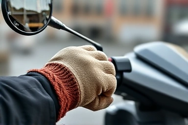 Rider's hands with heated grips and weather protection