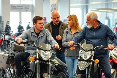 Motorcyclists choosing their first bike after getting a license.