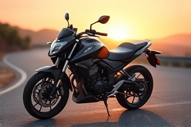 KR Motors Aquila 300S cruiser motorcycle on scenic road.