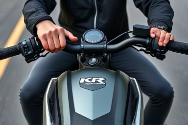 Rider's hands on Aquila 300S handlebars, low seat comfort.