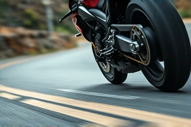 Sport motorcycle leaning deep in a corner, rider's focused posture.