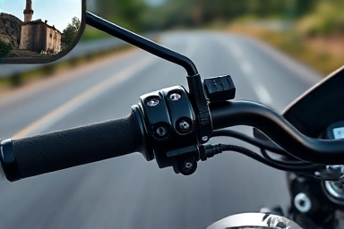 Motorcycle handlebar with vibration reduction grips and end weights.