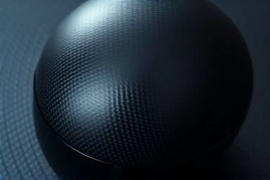 Sleek carbon fiber motorcycle helmet, showcasing texture.