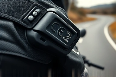 CE 2 certified motorcycle protector gear, close-up, safety focus