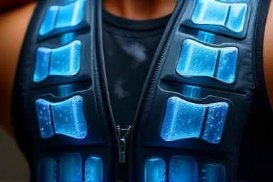 Close-up of cooling vest technology, evaporative cooling effect.