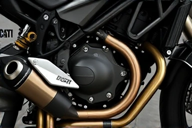 Detailed view of Ducati Monster 937 Plus engine and exhaust