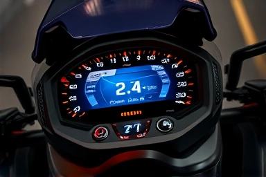 Advanced smart display on a futuristic motorcycle.