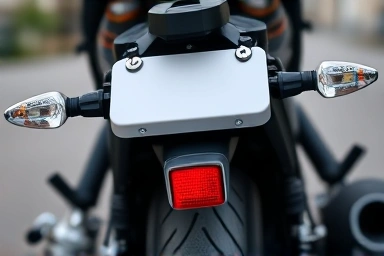 Motorcycle license plate, reflector, and tail lights compliance detail