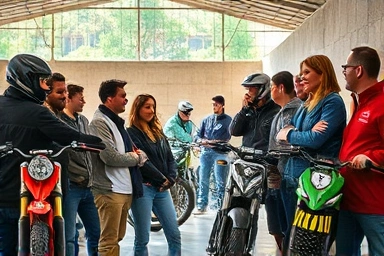 Motorcyclists sharing advice and discussing bike choices in a community.