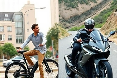 Commuting on an electric bike vs. riding a sportbike on a scenic road.
